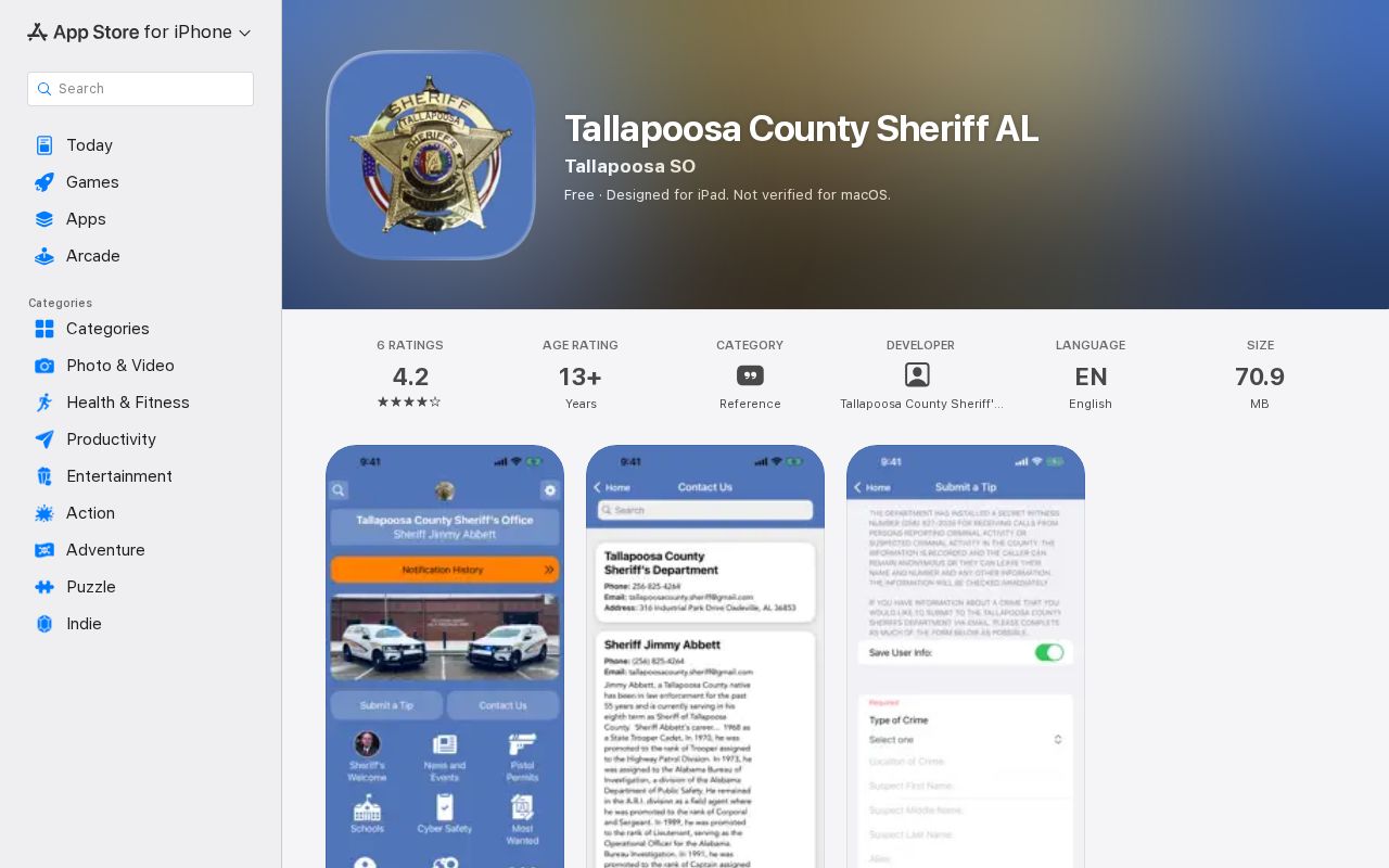 Tallapoosa County Sheriff AL official app listing