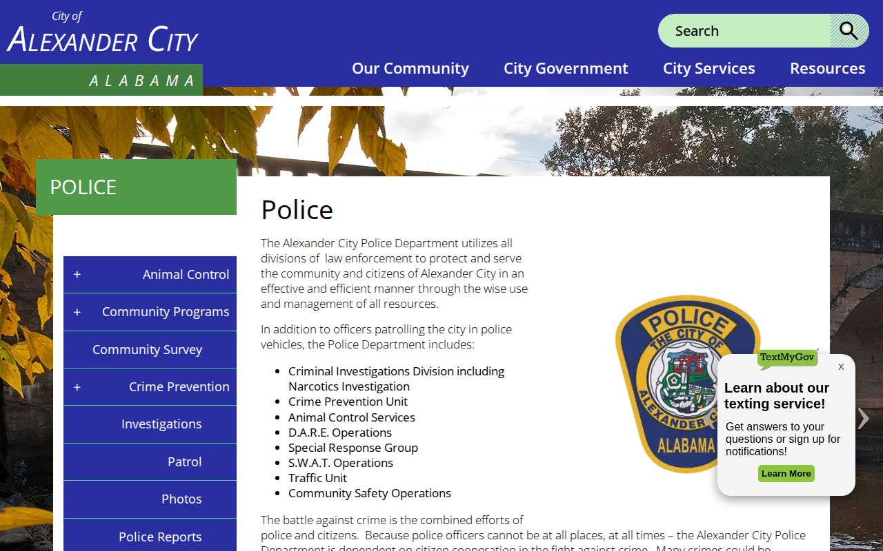 Alexander City Police official page for recent arrest records