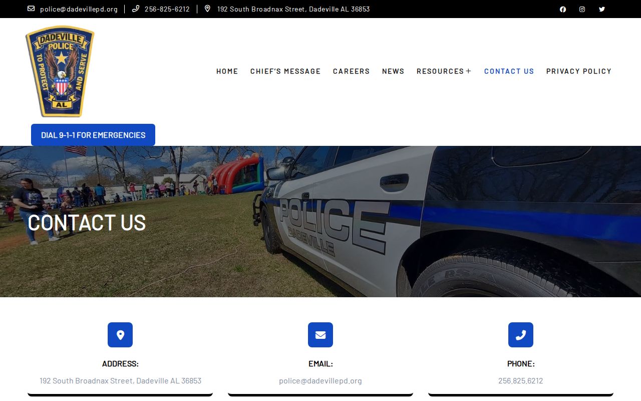 Dadeville Police contact page for recent arrest records
