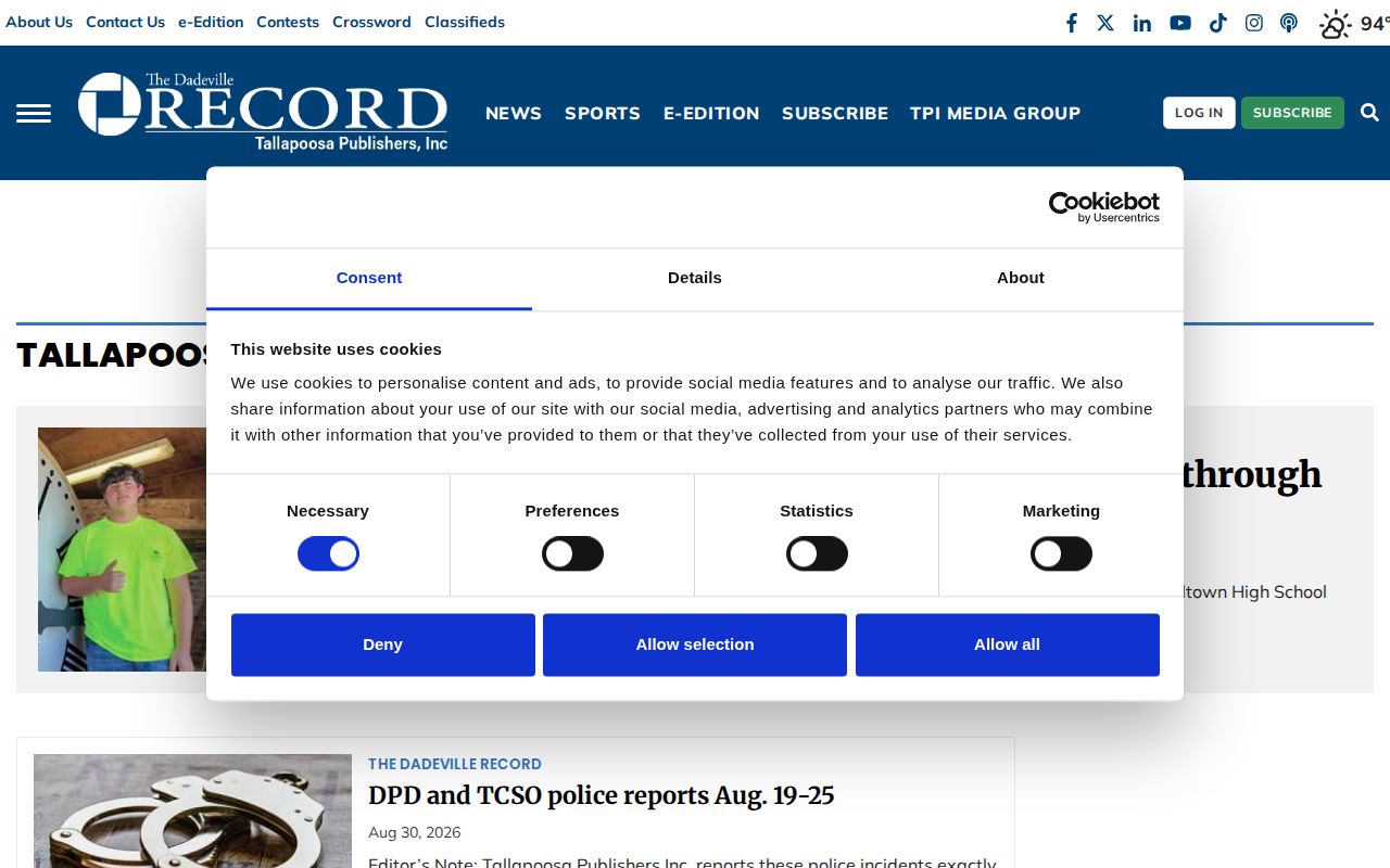 Dadeville Record Tallapoosa County police report page
