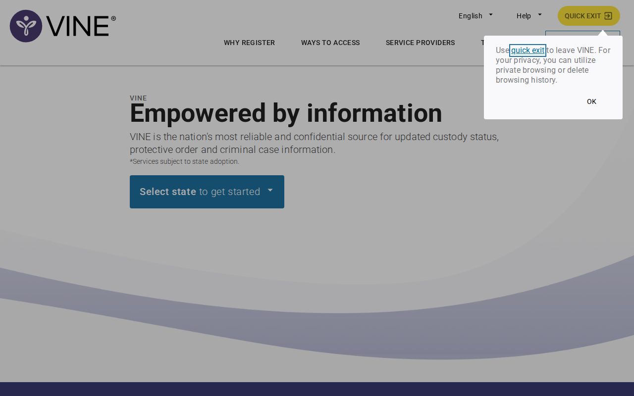 VINELink search and registration interface