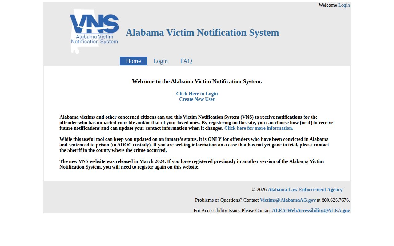 Official Alabama VNS post-conviction coverage page